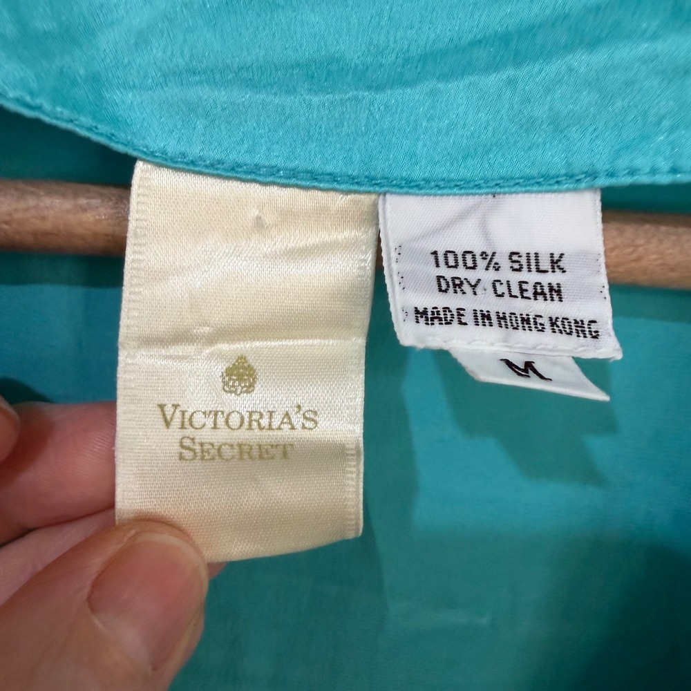 Victoria's Secret Night Shirt Medium Teal Vintage 100% Silk Gold Label Button Up - Picture 3 of 4